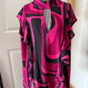 New York & Company Vibrant Pink and Black Blouse